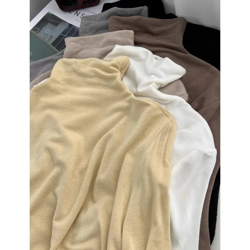 

Soft Korean Style Women's Slim Fit Base Shirt Half High Collar T-Shirt Knitted Sweater Autumn Winter Gentle Versatile Bottomi...