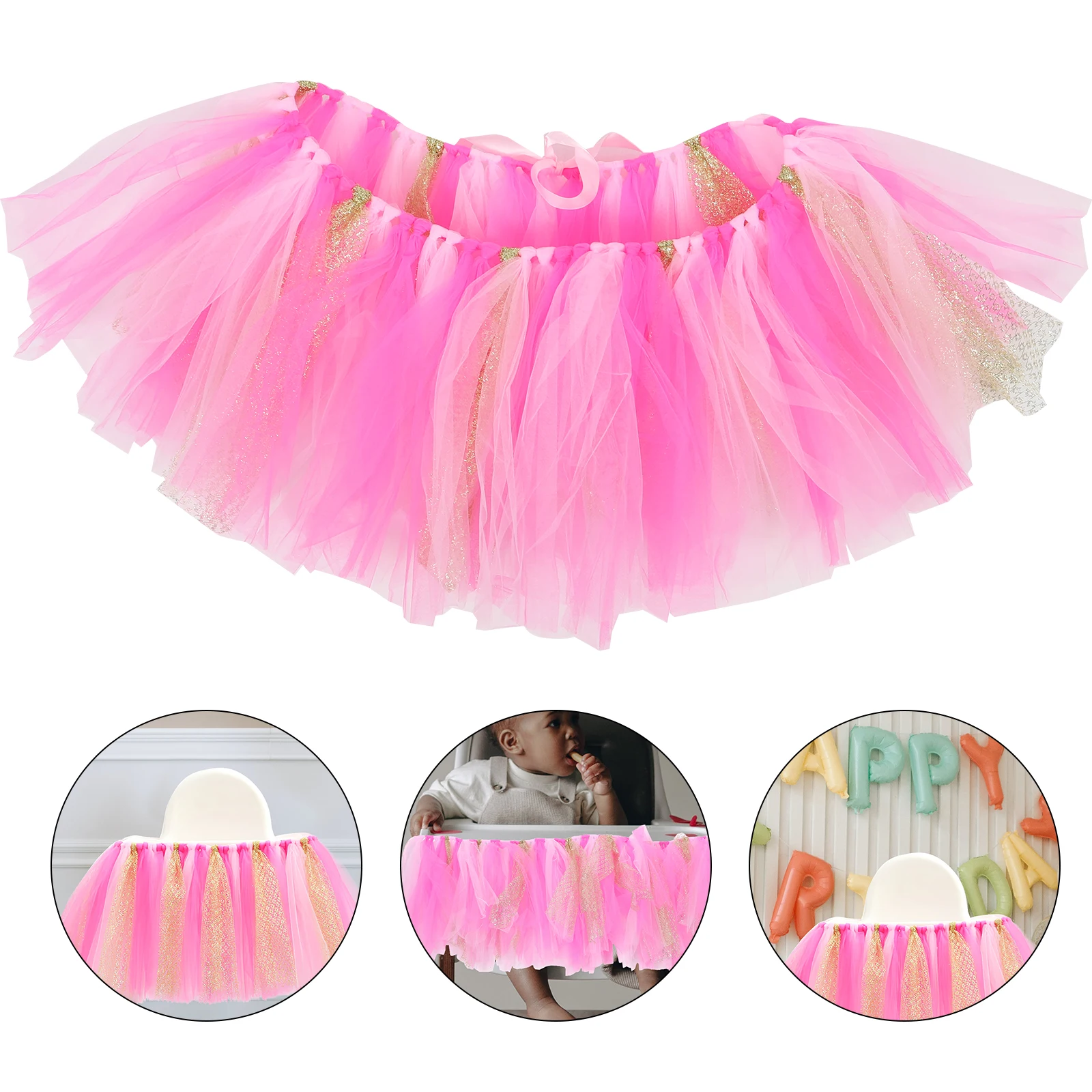 

Tulle Table Skirt Set High Chair Decoration Tutu Skirt For Shower Birthday Party Pink Gold Round Rectangular Tables