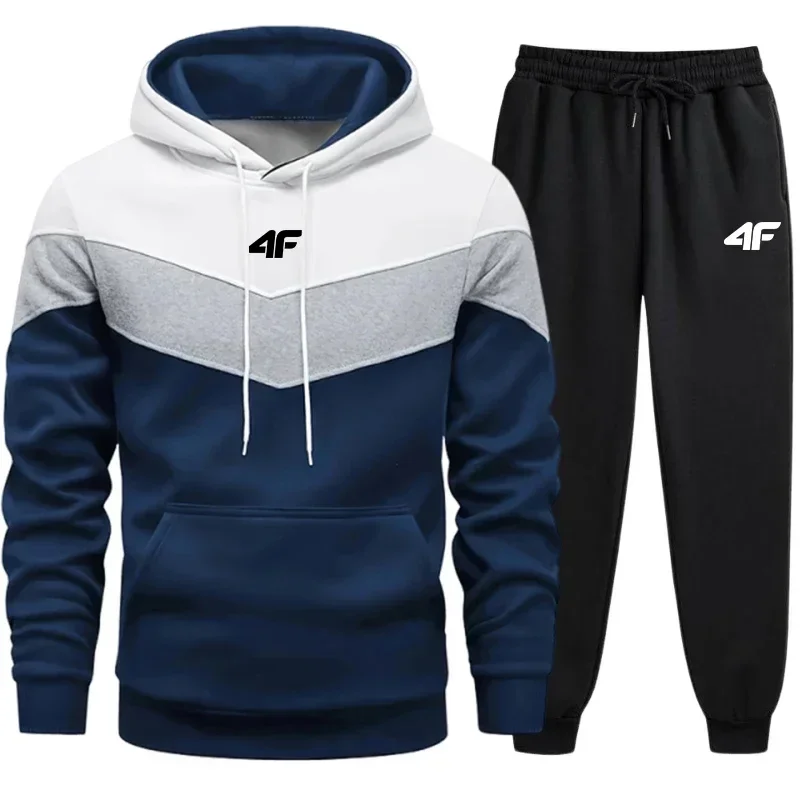 Autumn and winter casual jogging men's daily sportswear set, hooded sweatshirt + long pants men's fashionable sportswear set