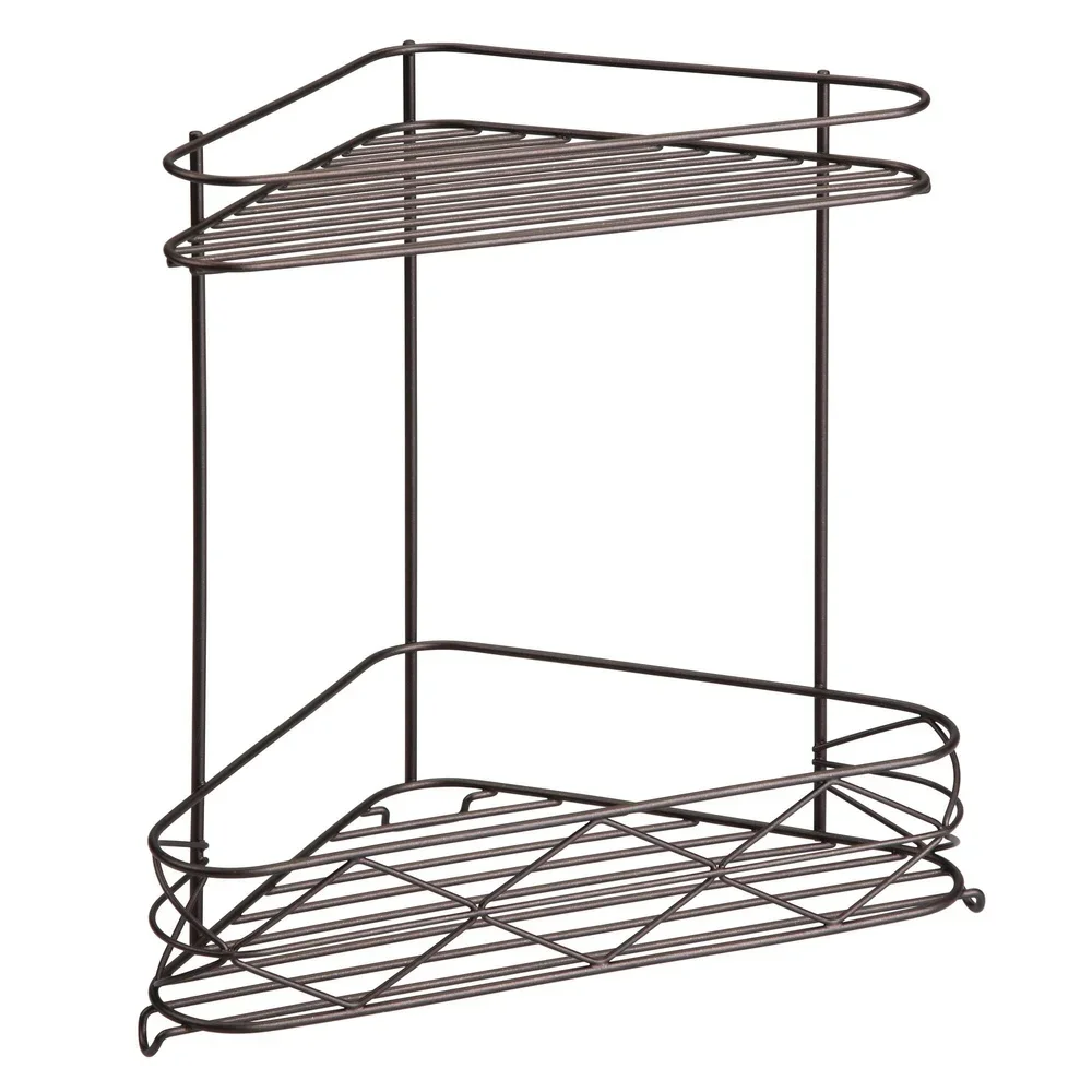 رف تخزين منظم دش ركن فولاذي مقاوم للصدأ، رف تخزين قائم بذاته، رف سلكي من طبقتين، غرف مختلفة مثالية