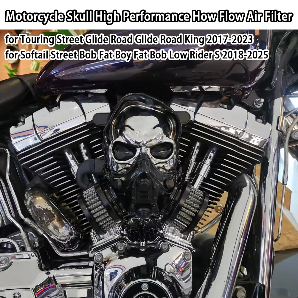 

Мотоциклетный череп, высокопроизводительный воздушный фильтр How Flow для Touring Street Glide Road Glide Road King 2017-2023 Softail Street Bob