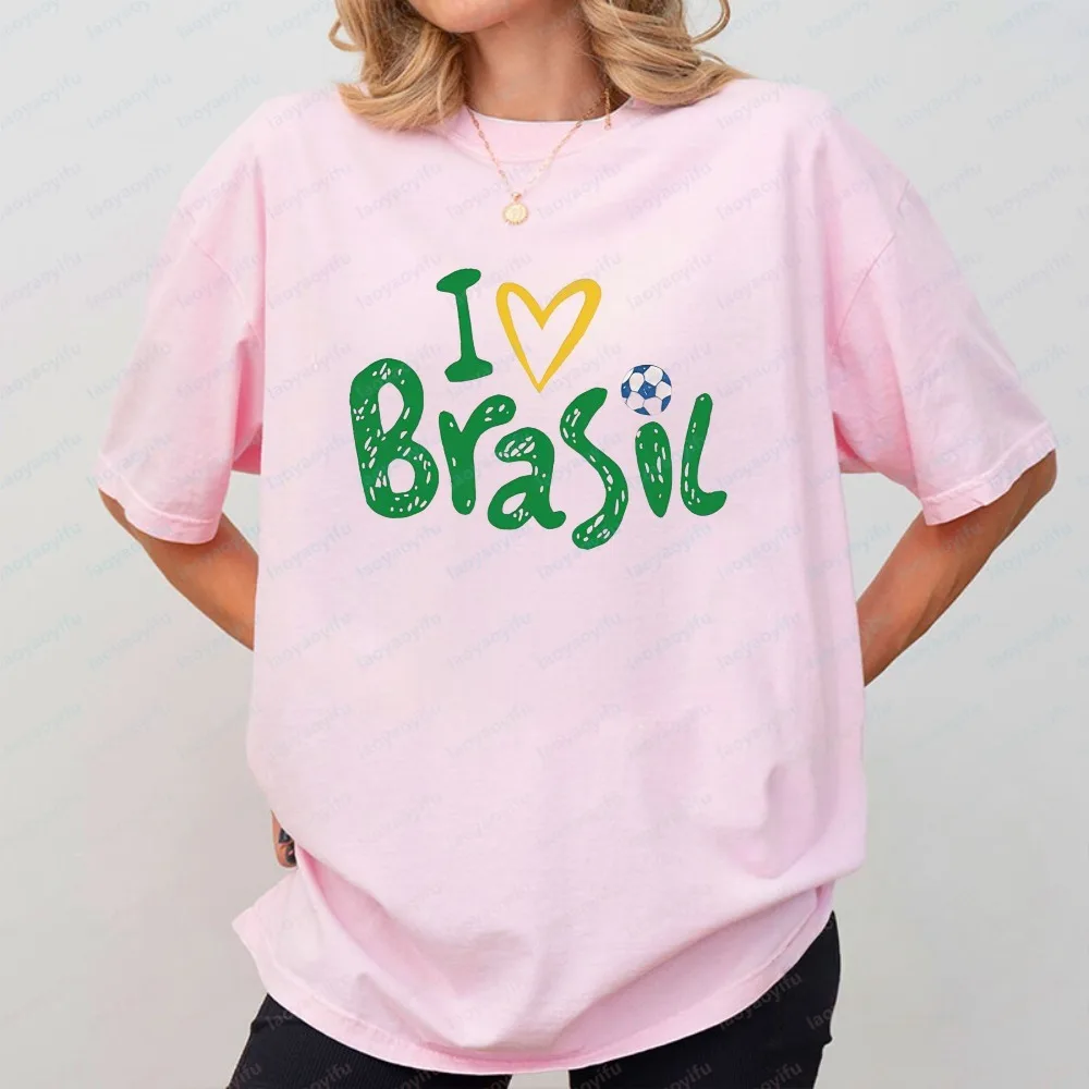

I Love Brasil T-Shirt Brazilian Soccer Fan Casual Unisex Cotton Tee Soccer Part Supplies Simple Classics Trend Clothes for Women