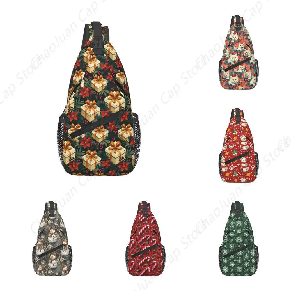 

Рождественская сумка через плечо с цветочным принтом Холли, регулируемый рюкзак на плечо для женщин и мужчин, путешествия, пеший туризм, велоспорт