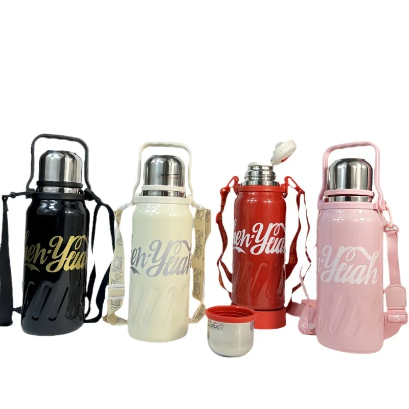 

Fashion Student High-value Water Bottle Large-capacity Stainless Steel Thermos Cup Water Cup Handle Strap Sports Kettle