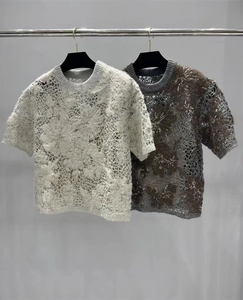 2026Fall/Winter Women’s Short-Sleeved Openwork Knit Top