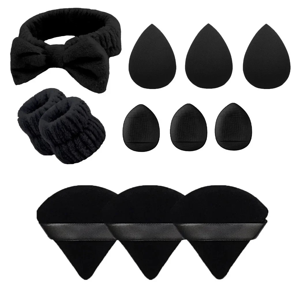 12Pcs Cosmetic Puff Makeup Sponge Blender Beauty Egg Foundation Sponges Powder Puff Spa Headband Wristband Make Up Accessories