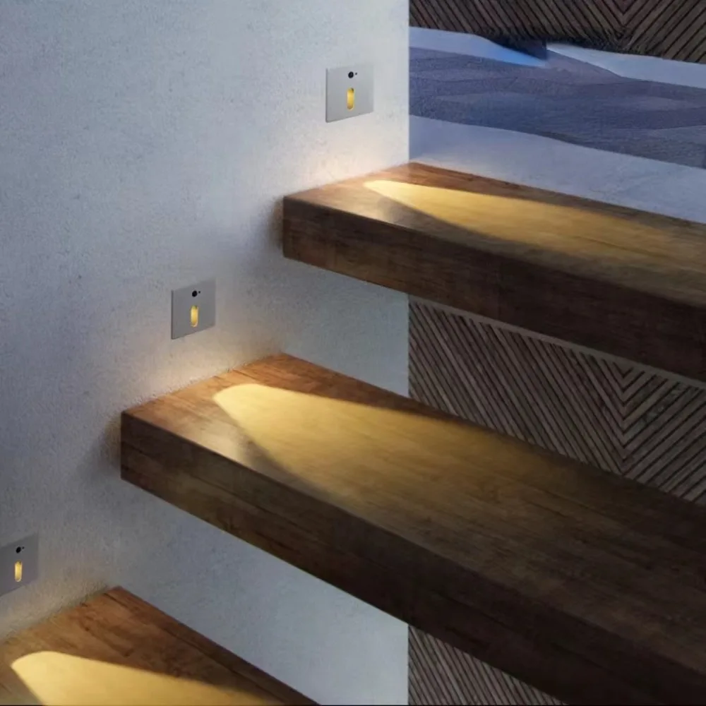 Lámparas cuadradas de Interior para empotrar en la pared, luz LED con Sensor de movimiento PIR, para escalera, cocina, dormitorio, pasillo, iluminación nocturna