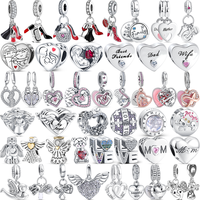 100% 925 Sterling Silver Love You Mom Dad Wife Family Heart Dangle Charm Fine Beads Fit Original Pantaro Charms Bracelet Jewelry