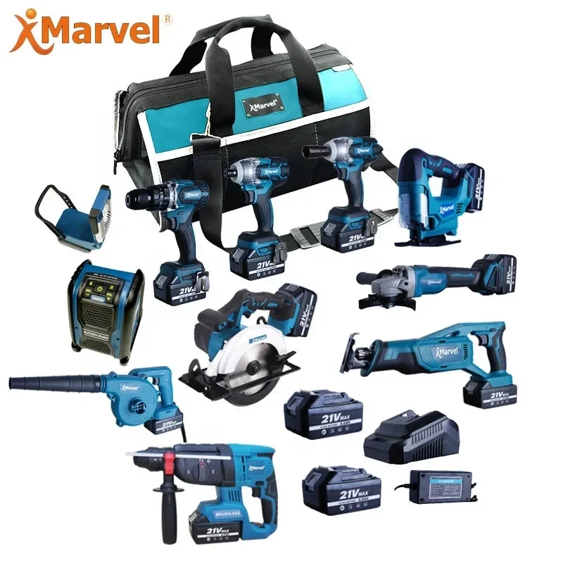 

(Sea shipping) China Factory 15 Pieces 4.0Ah 21V Brushless Rotary Hammer Power Tools Combo Kit Cordless