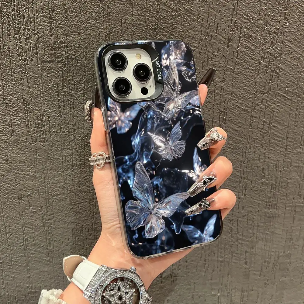 

Water ripple butterfly phone case suitable for iPhone16, 17, 15, 14, 13, 12, 11 Pro/Max/Plus anti drop and shockproof back cover