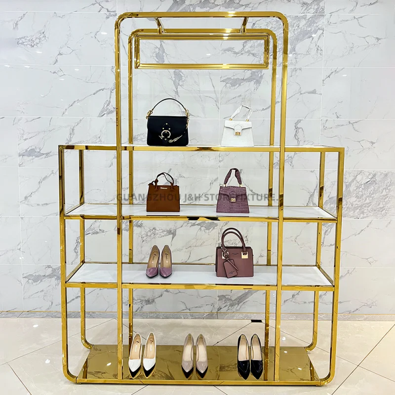 

Customized. high end boutique handbag showcase bag store furniture standing shoe shelf display stand commercial shoe displa