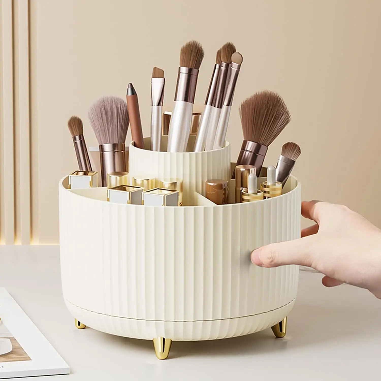 360° Rotating Makeup Cosmetic Storage Organizer Box Space-Saving Spinning Holder for Countertop Vanity Shower Bedroom Bathroom