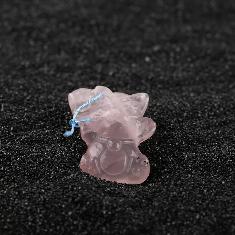 Natural Gemstone Pink Quartz Lucky Cat, DIY Handmake Jewelry  30x24x6mm 13g