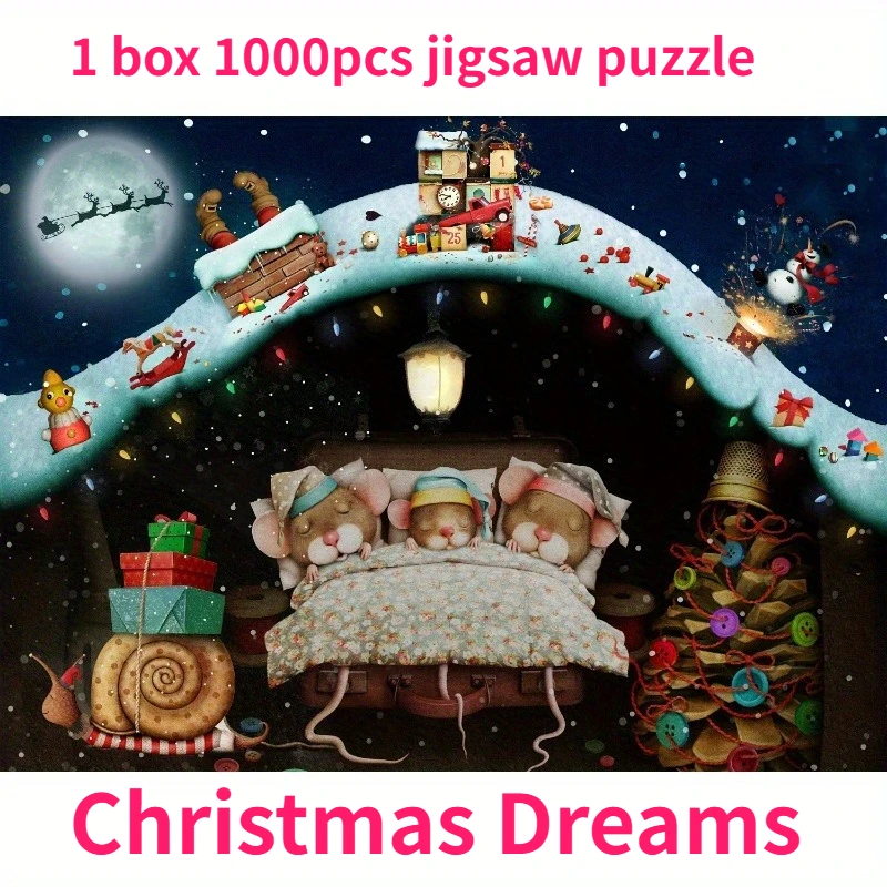 

Christmas Dreams Jigsaw Puzzle for Adults, 1 Box 1000pcs Puzzle，27.2"x20.1" Winter Wonderland Scene, Family Game Night