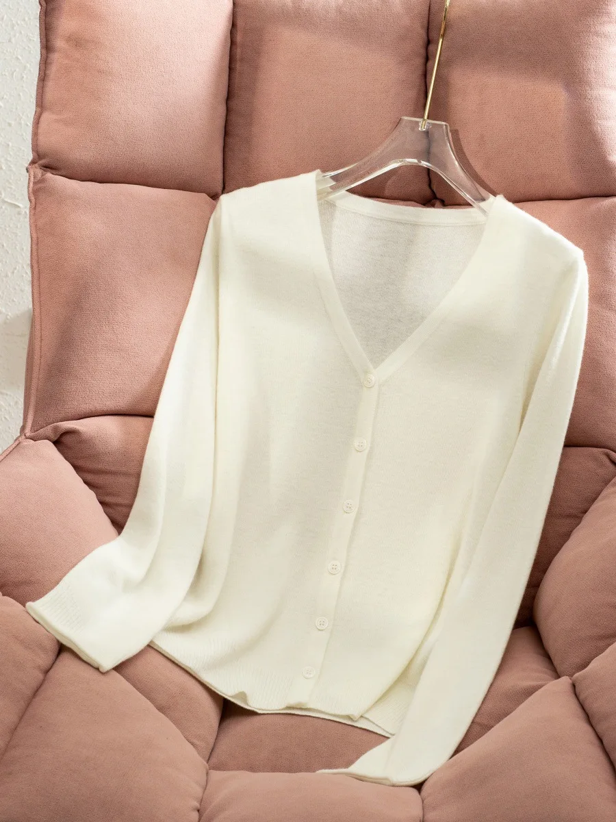 سترة أنيقة من صوف الأغنام 100% من Birdtree، سترة نسائية متماسكة برقبة على شكل حرف V وأكمام طويلة واحدة الصدر، خريف 2025 T58213JF #5