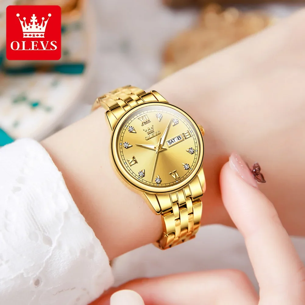 OLEVS 5525 Waterproof Casual Watches For Women, Alloy Strap Quartz High Quality Women Wristwatches Calendar Week Display