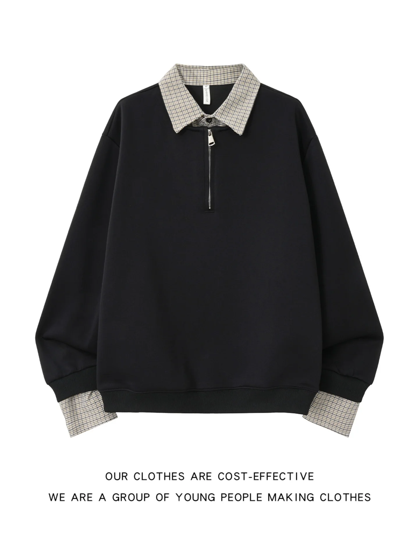 Plaid Patchwork Half Zip  Sweatshirt Men's High Intelligence Shirt Collar Old Money Style Casual Long Sleeve Top
