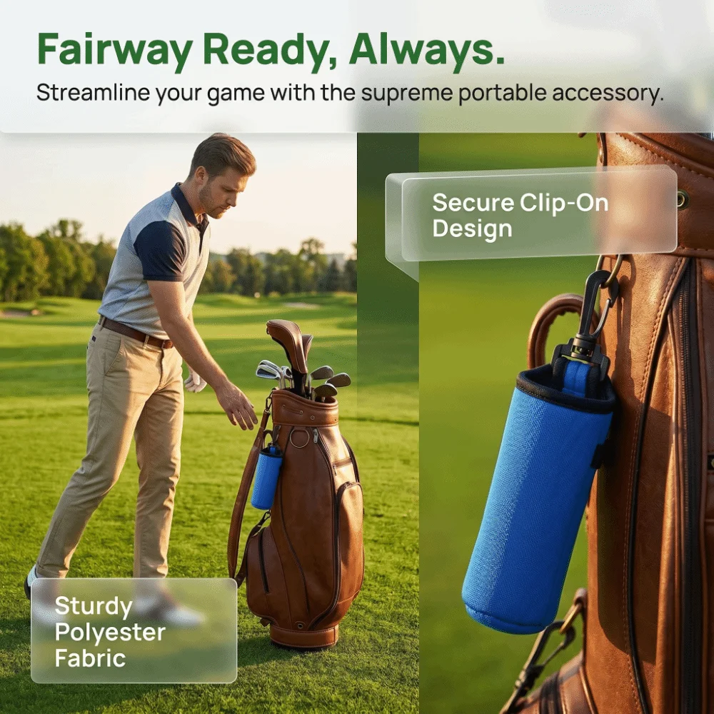 Cylindrical Shape Golf Ball Carry Bag Stitched Edges Soft Texture Golf Tee Holder Hanging Design Lightweight Build Storage Case