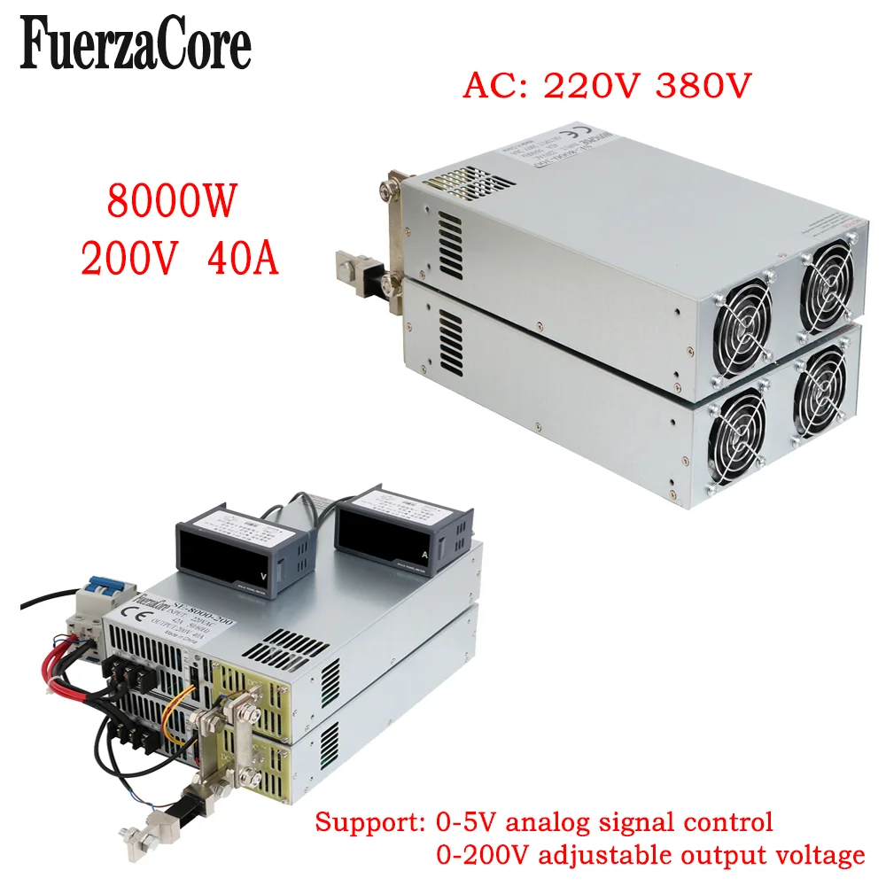 

200V Power Supply 8000W Adjustable SMPS 0-200V Adjustable Voltage 0-5V Analog Signal PLC Control PWM 200VDC LED Motor Solar CCTV