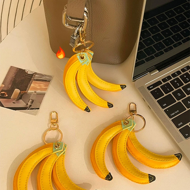 

Creative Bunch Of Bananas Bag Pendant Mini Simulation Fruit Keychain Niche Trend Bag Pendant Pu Dirt-resistant Small Accessories