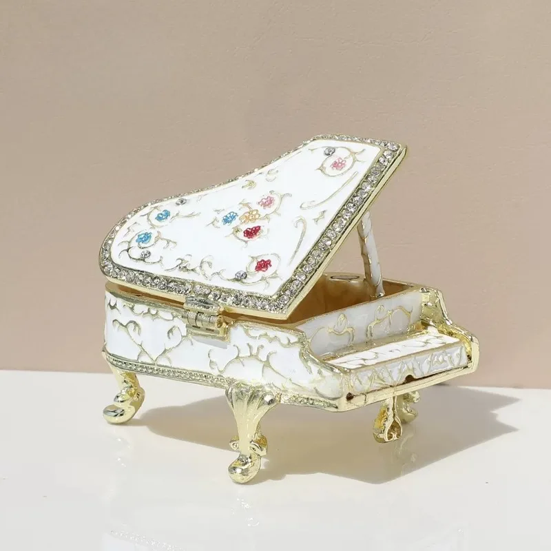 White piano jewelry box, wedding proposal ring box, girlfriend birthday gift, light luxury and high-end ornament.