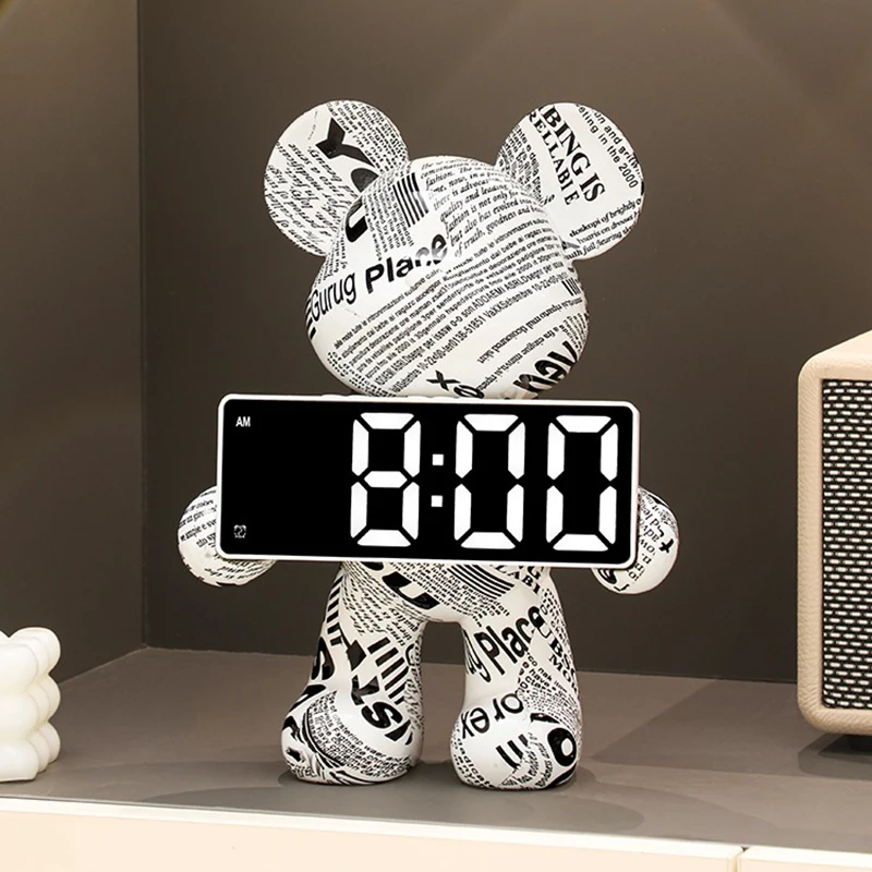 Digital Desk Clock Bear Desktop LED Nordic Electronic Table Clock Display Luxury Clocks Bedroom Aesthetic Decoration Room Gift