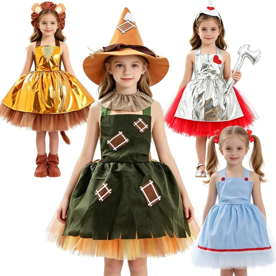 Girls Fairy Tutu Dress Costume Lion Scarecrow Tin Girl Dorothy Style Tulle Outfit Kids Halloween Carnival Party Fancy Dress ZZ12