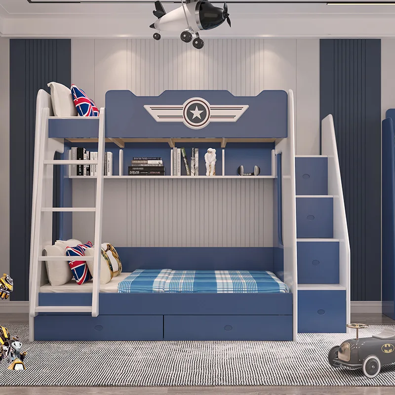 

Children's furniture full solid wood upper and lower beds two-story high and low beds boys' modern simple bunk beds mother wood