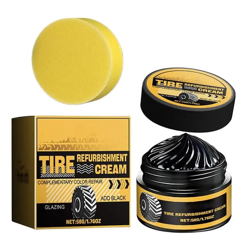 50g Tire Shine Coating Tyre Gloss Hydrophobic Sealant Wax Maintenance Long Cleaner Lasting Tire Agent Refurbishing with Sponge