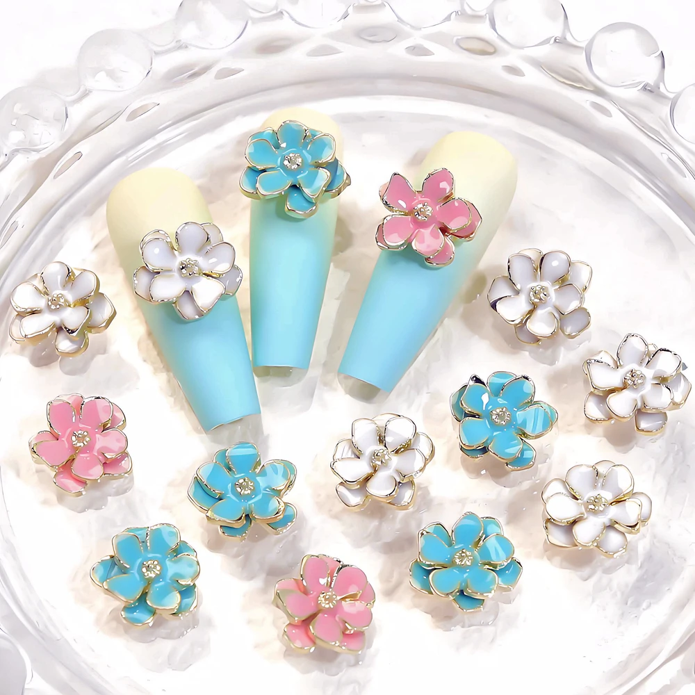 

10PCS 10mm Spray Lacquer 3d Alloy Flower Nail Art Charms Kawaii Accessories For Manicure Decor Nails Decoration Supplies Tool