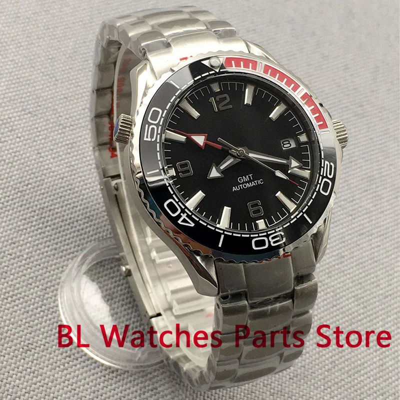 

BLIGER 41mm NH34 GMT Automatic Watch For Ceramic Bezel Men Sapphire Glass Luminous Stainless Steel Strap Black Dial