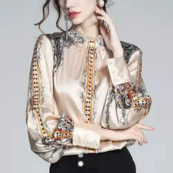 Silk Blouse Luxury Brand Designer Clothing Women Shirts Lace Collar Long Sleeve Vintage Office Lady Blouse Print Women Clothing