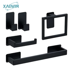 No Drilling 304 Stainless Steel Towel Bar Towel Ring Paper Holder Robe Hook Black Gold Silver Bathroom Hardware Accessories Sets