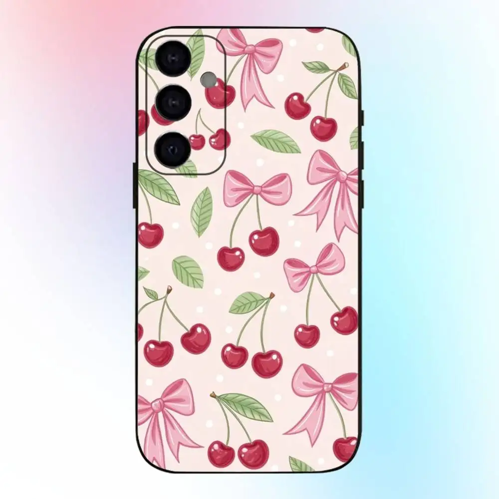 Cherry & Bow Pattern Phone Case For Samsung Galaxy A73,A72,A71,A70,A53,A52,A51,Others Soft Black Cover #4
