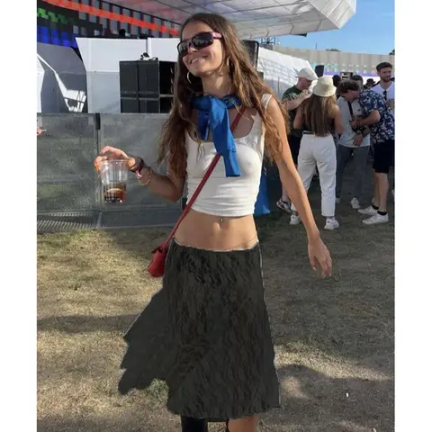 ज़िंगकिंग 2024 लेस स्कर्ट महिलाओं के लिए सफ़ेद पारदर्शी फ्लोरल लेस लो वेस्ट मिडी स्कर्ट y2k एस्थेटिक फेयरीकोर बीच स्कर्ट क्लबवियर 10 best sales मिडी स्कर्ट y2k - №8