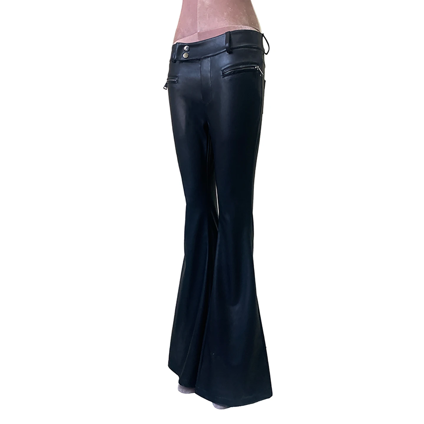 Nerazzurri Sexy Slimming High Waist Bell Bottom Pants Women's PU Leather Trousers Elastic Bodycon Shortened Skirt Black