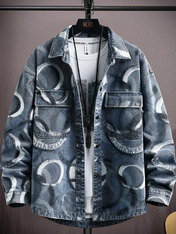 

Повседневная свободная мужская джинсовая куртка на весну-осень, модная, для старшеклассников, в стиле рабочей одежды, с воротником, из смесового хлопка и полиэстера