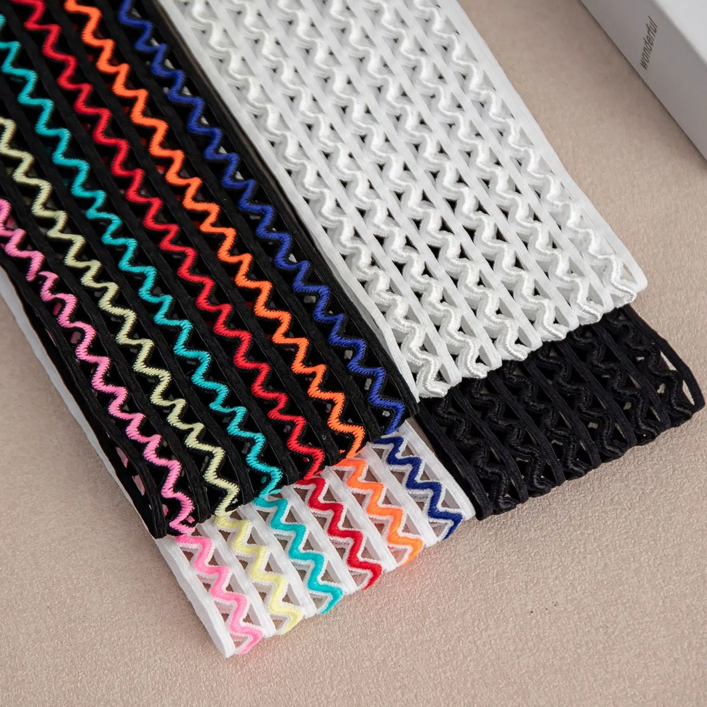 About 6cm wide silk corrugated elastic band women's swimming trunks hollow pants widened side strips colored webbing