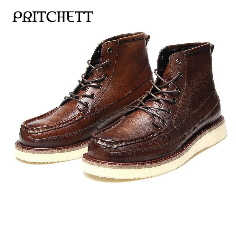 Casual Retro High-Top Work Boots Hand-Brushed Thick-Soled Lace-Up Men's Shoes Personalized and Comfortable Daily Men's Shoes