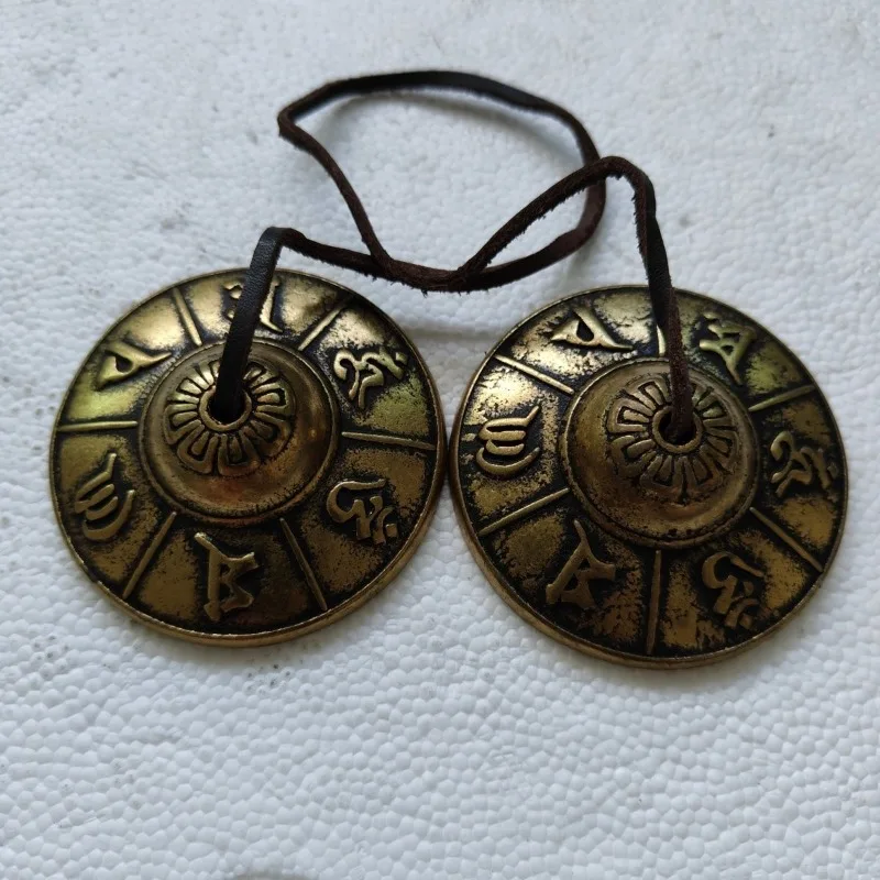 Brass Tinkle Bell Buddha Meditation Handmade Tibetan Bell Traditional Six Character Mantra Hand Bells Orff Musical Instrument