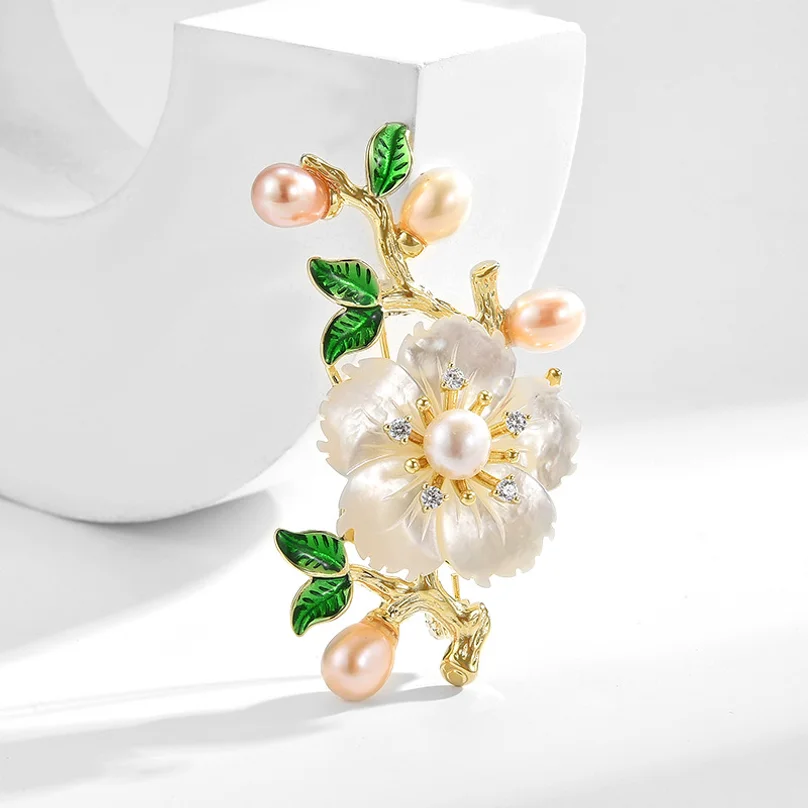 Rhinestone Plum Blossom Branch Pins for Women Pearl Plant Brooches Office Party Friends Accessories