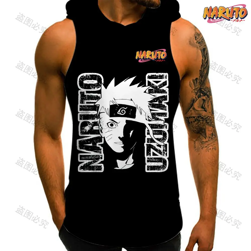 Naruto Clothes for Men Y2k Hooded Vest Gym Clothing 2023 T-shirts Men's Harajuku Style Bodybuilding Oversized Trend Sportswear