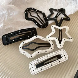 Black White Hollowed Stars Square Cloud Dot Fashion Fringe Side BB Hair Clips for Women Simple Cute Versatile Head Accessories