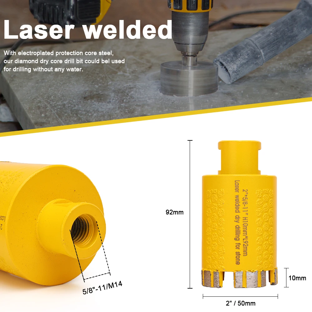 D25mm-50mm dengan Arbor 5/8-11 "Laser lasan berlian inti kering Gergaji lubang berlian untuk pengeboran batu, ubin dan beton