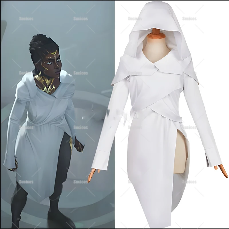 Anime Arcane 2 Mel Cosplay Costume Mel Medarda White Slit Dress With Hood Jayce Women Girls Role Play Hallowmas Prop