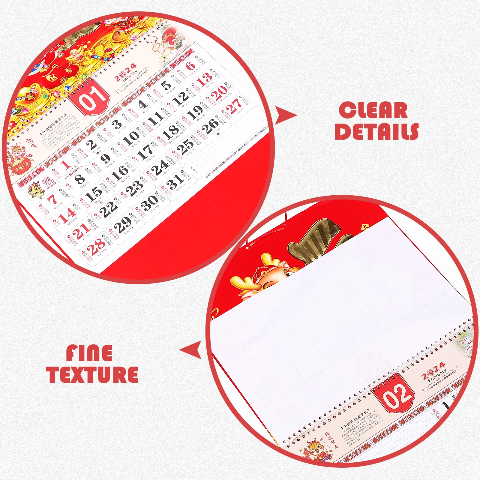 

Year of The Dragon Calendar Traditional Wall Decoration Glass Decorative Chinese Monthly Paper Lunar Hanging