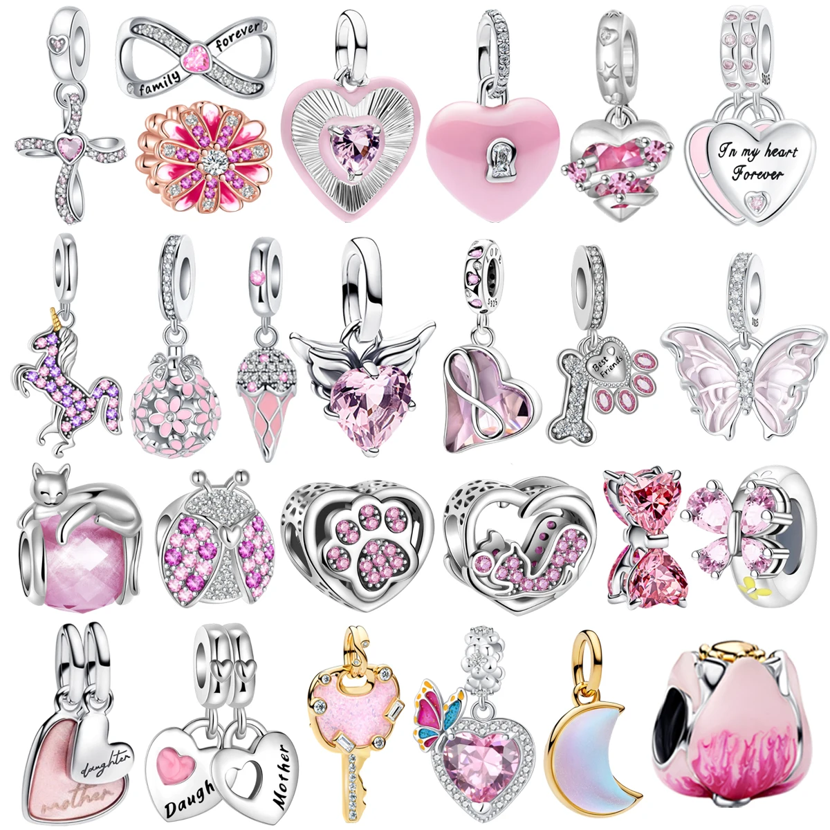 

Новый стерлингового серебра 925 пробы, розовая бабочка, цветок, кошка, черепаха, кулон в форме сердца, подходит для женского браслета, ожерелья, ювелирного изделия, подарок