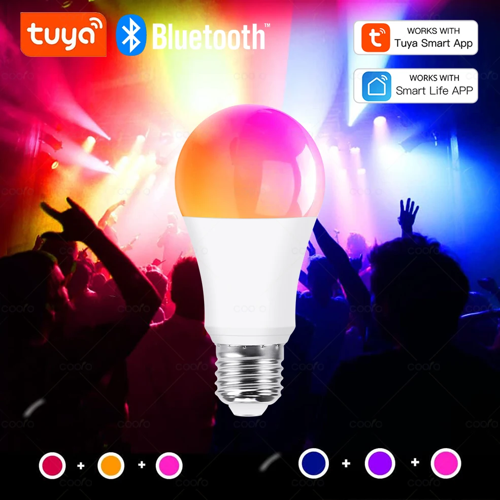 COOLO Tuya Bluetooth Smart Bulb E27 Dimmable RGBCW Smart Light Bulbs AC 220V-240V Smart Lamps Work with Tuya Smart Life