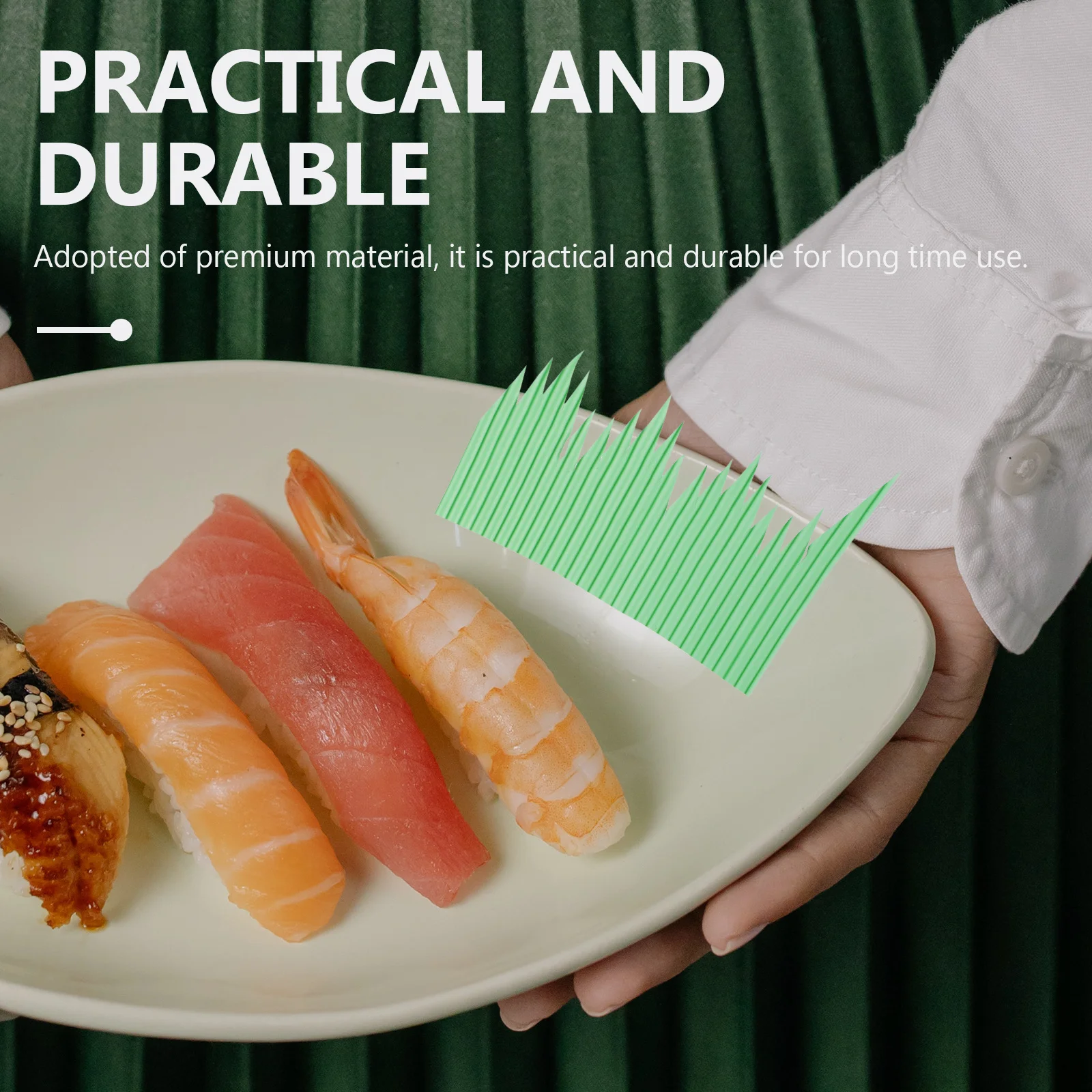 

1000Pcs Grass for Sushi Premium Fake Green Leaves Reusable Dish Ornament for Japanese Food Display Elegant Sashimi Plate Decor
