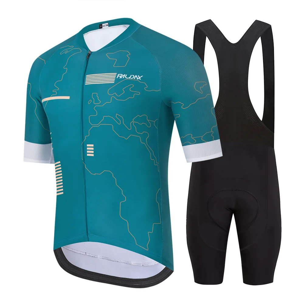 Raudax-Conjunto de Jersey de Ciclismo de manga corta para hombre, Maillot MTB, Ropa de Ciclismo de verano, Ropa de Ciclismo transpirable con relleno de Gel